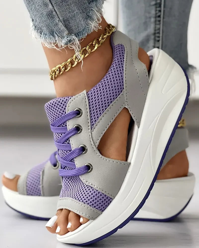 Contrast Paneled Cutout Lace-up Muffin Sandals👟Your Summer needs the sneakers!👟