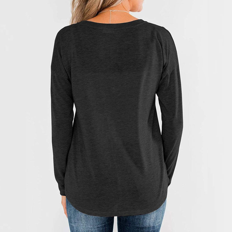 Women's Long Sleeve Pullover with Buttons Down Casual Loose T-Shirt Tops