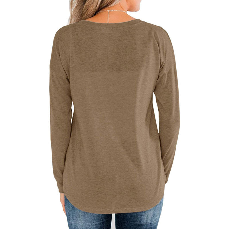 Women's Long Sleeve Pullover with Buttons Down Casual Loose T-Shirt Tops