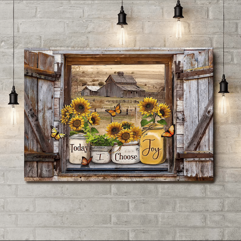 Butterfly Sunflowers Wall Art Painting with Wooden Frame