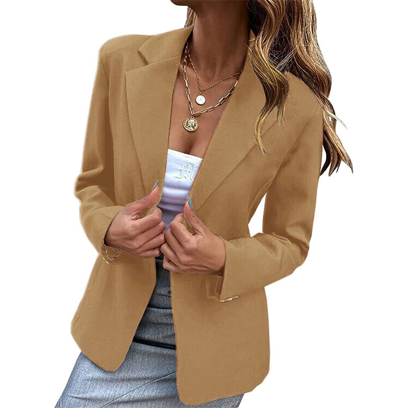 Women's Elegant Casual Blazer Suit Solid Color Lapel Open Front Office Coat