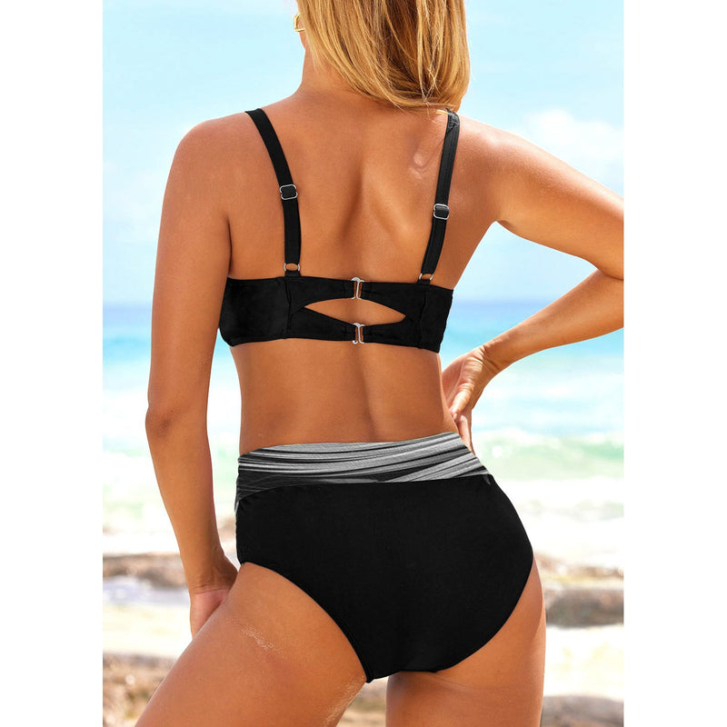 Women's Triangle Bikini High Waisted 2 Piece Swimsuit Open Back Printing