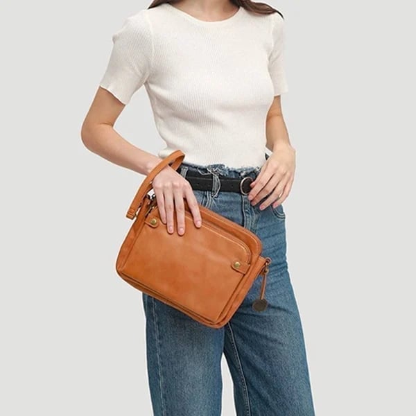 Three-Layer Crossbody Leather Shoulder Bag & Clutch