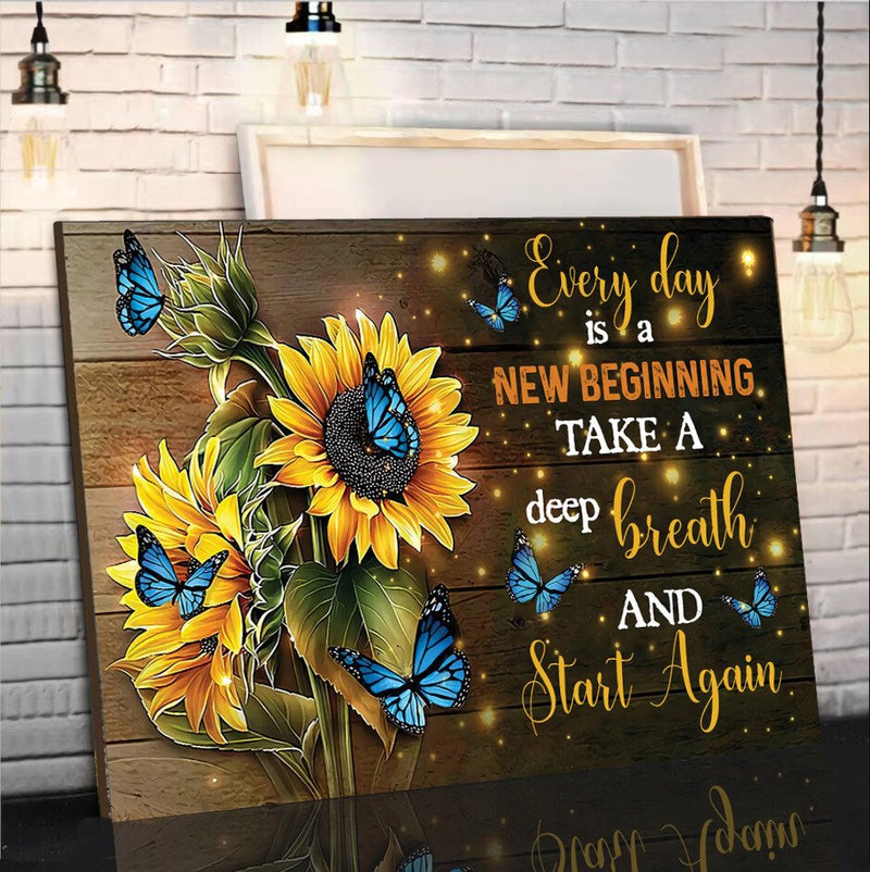 Butterfly Sunflowers Wall Art Painting with Wooden Frame