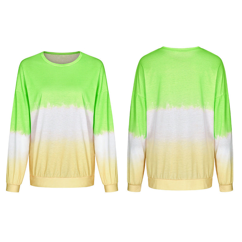 Women Casual Long Sleeve Color-graded Crew Neck Sweatshirt