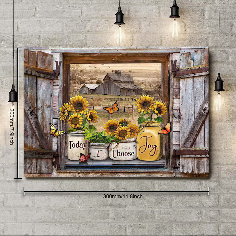 Butterfly Sunflowers Wall Art Painting with Wooden Frame