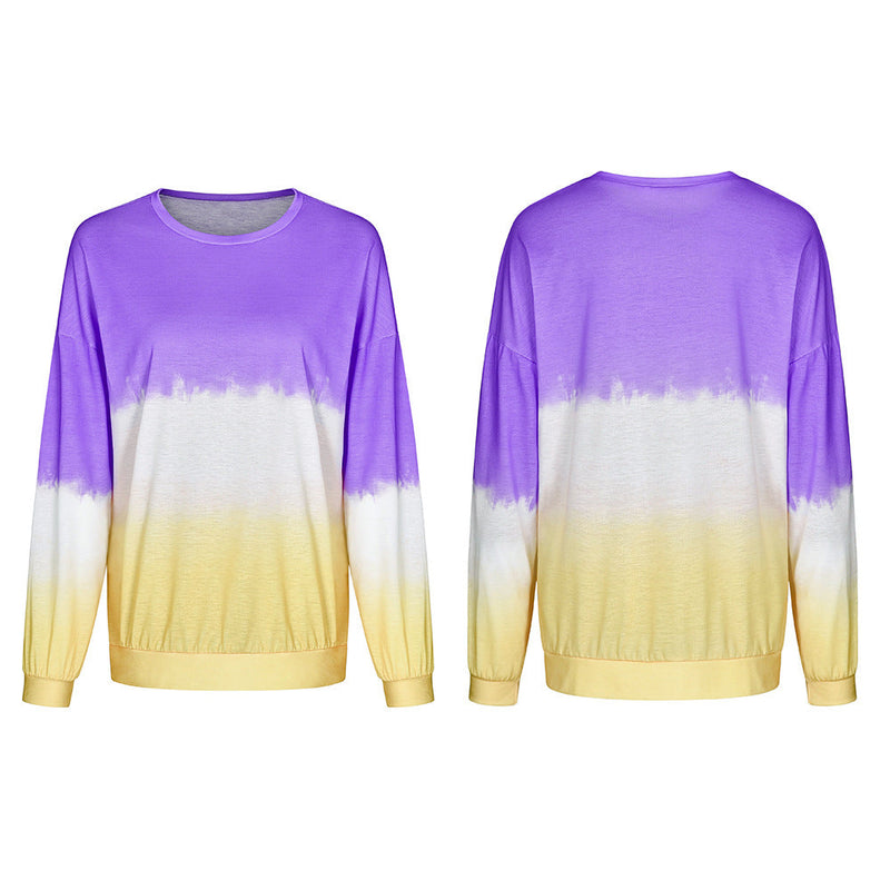 Women Casual Long Sleeve Color-graded Crew Neck Sweatshirt