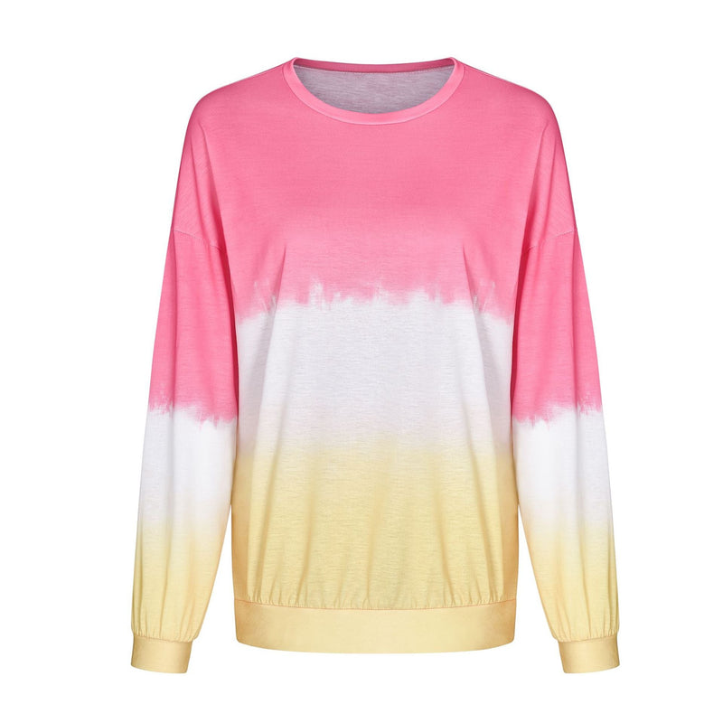 Women Casual Long Sleeve Color-graded Crew Neck Sweatshirt