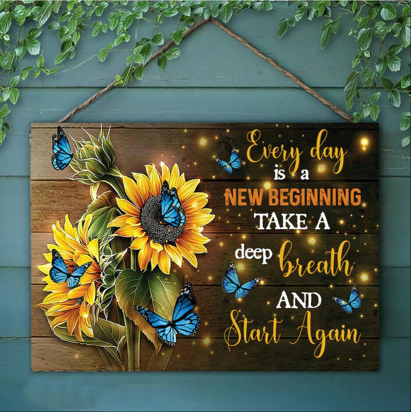 Butterfly Sunflowers Wall Art Painting with Wooden Frame