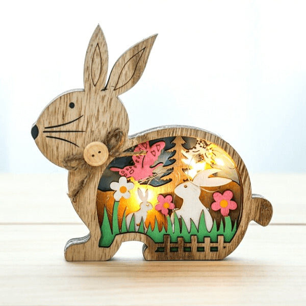 Easter Wooden Ornaments with LED Light Bunny Rabbit Tabletop Easter Decorations