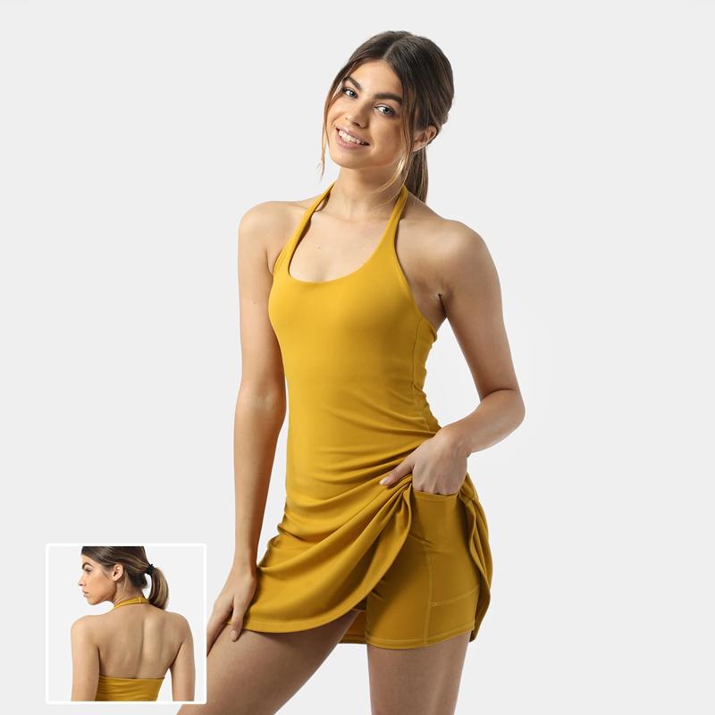 2-in-1 Women's Sleeveless Exercise Tennis Dress with Built