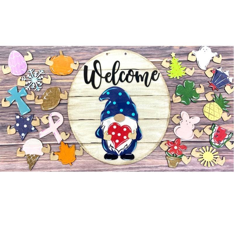 Welcome Door Decoration Pendant Interchangeable Cute Wooden Gnome Door Hanger