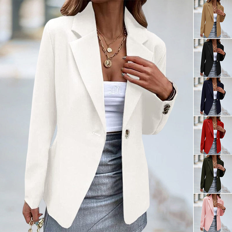 Women's Elegant Casual Blazer Suit Solid Color Lapel Open Front Office Coat