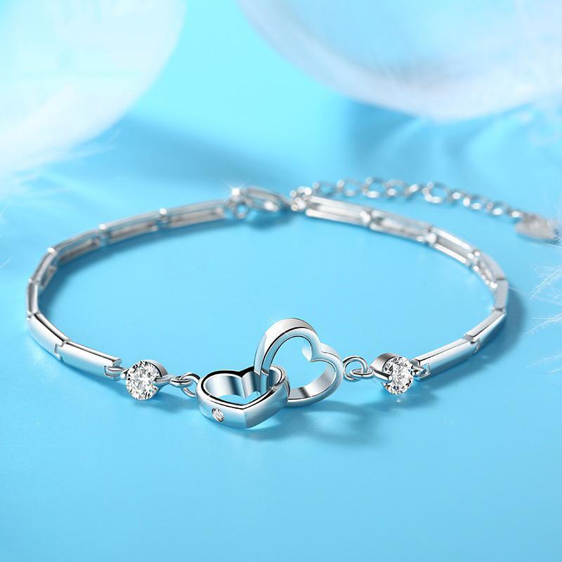 925 Sterling Silver Soul Sister Double-Heart Bracelet - Meaningful Gift for Bestie & Sister