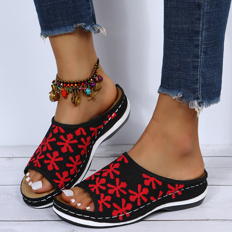 Retro Hollow Flower Wedge Sandals