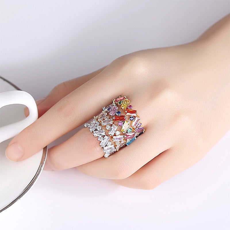 Gift to A Loved One - Rainbow Band Zircon Ring