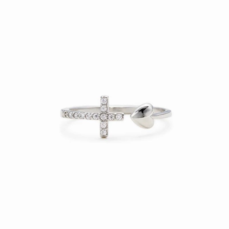 Gift To My Love - Pray Through It Cross & Heart Adjustable Ring