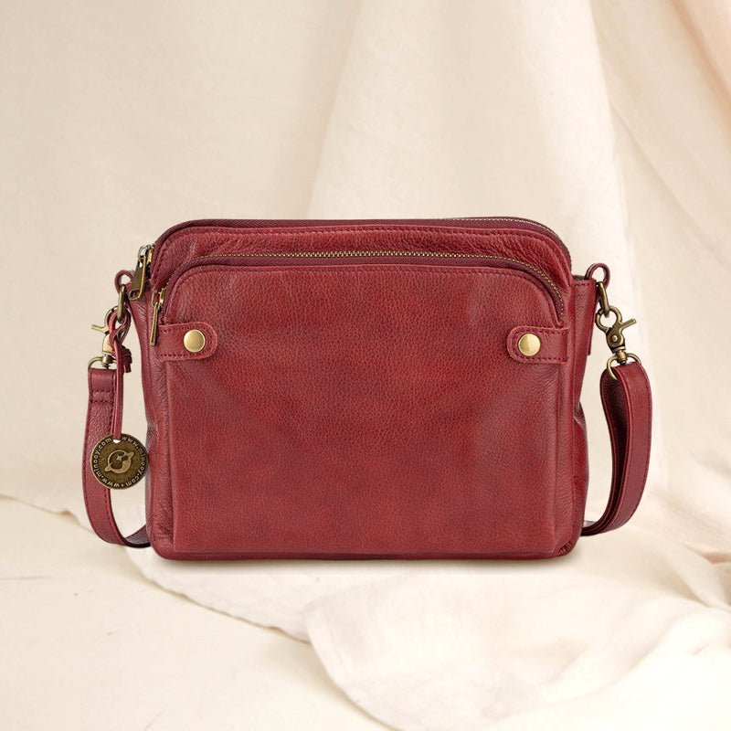 Three-Layer Crossbody Leather Shoulder Bag & Clutch