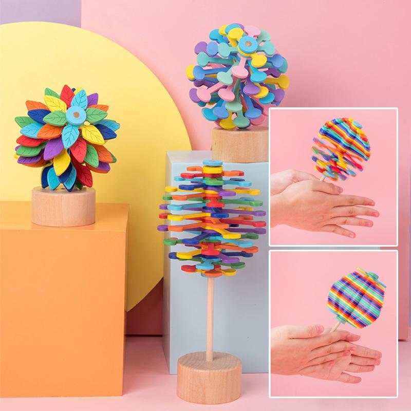 Wooden Helicone Lollipop Rotating Magic Wand Stress Relief Toy