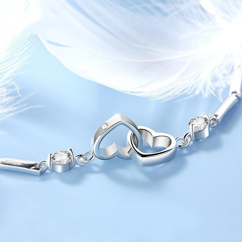 925 Sterling Silver Soul Sister Double-Heart Bracelet - Meaningful Gift for Bestie & Sister