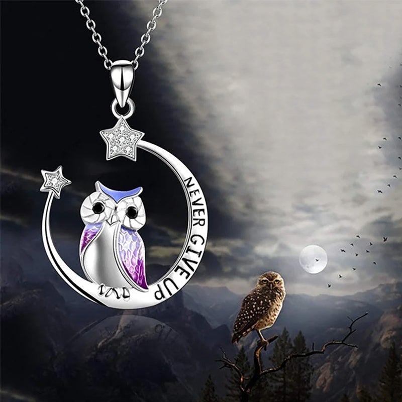 Never Give Up Inspiration Owl Necklace