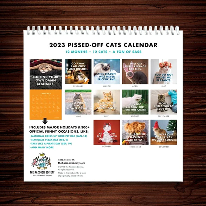 2023 Funny Pets Calendar - Pissed-Off Cats & Cat's Butt & Dogs Pooping