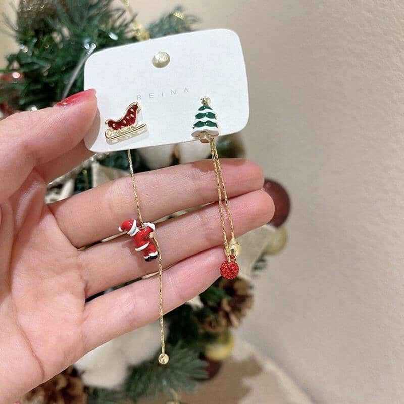 🎅Christmas Mismatched Earrings Asymmetric Climbing Santa Claus Drop Earrings