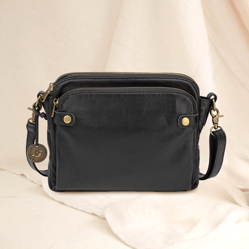 Three-Layer Crossbody Leather Shoulder Bag & Clutch