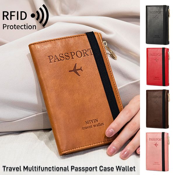 RFID Blocking Leather Card Wallet Travel Multifunctional Passport Case Wallet