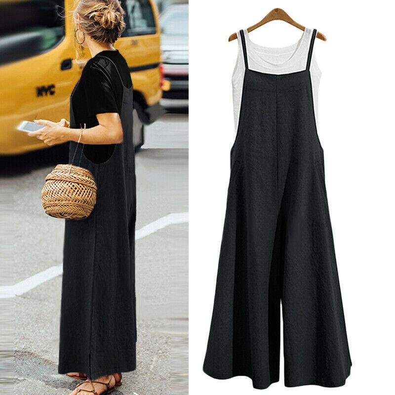 Summer Ladies Casual Loose Solid Tank Jumpsuit