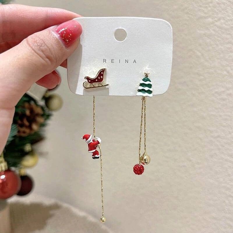 🎅Christmas Mismatched Earrings Asymmetric Climbing Santa Claus Drop Earrings