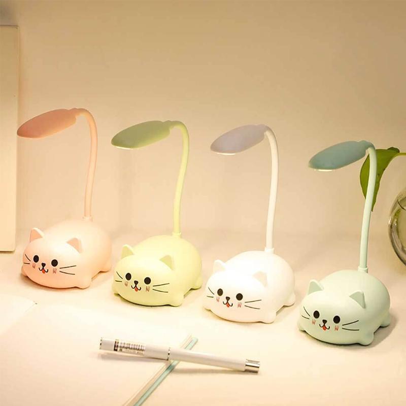 Mini Cartoon Cat LED Eye Protection Reading Lamp USB Rechargeable Desk Lamp