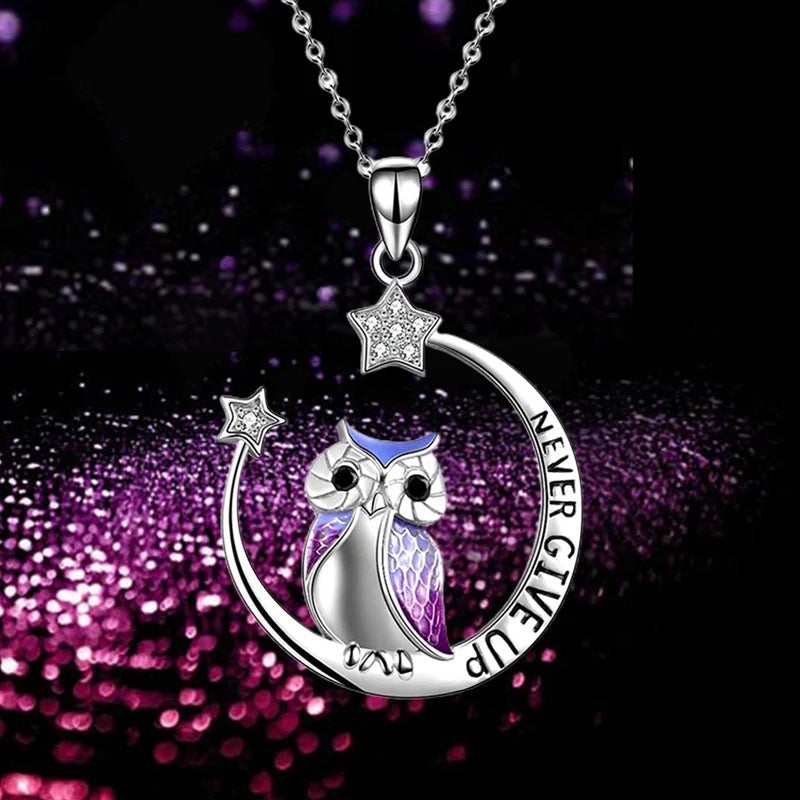 Never Give Up Inspiration Owl Necklace