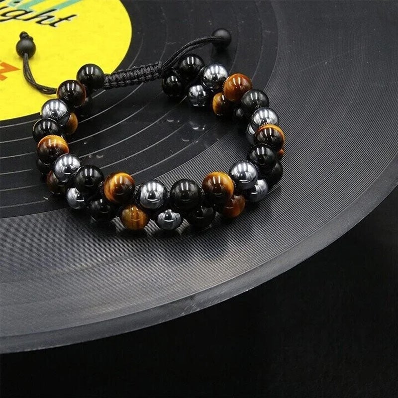 Triple Protection Bracelet-Genuine Tigers Eye Agate and  Black gallstone-The Perfect Gift