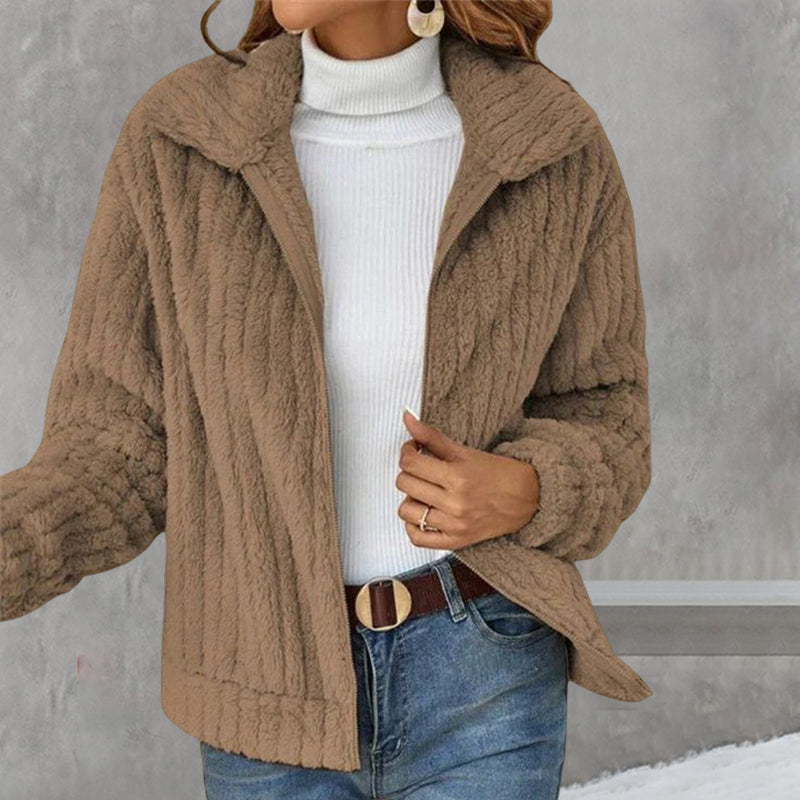 Women's Cropped Plush Cardigan With Lapels