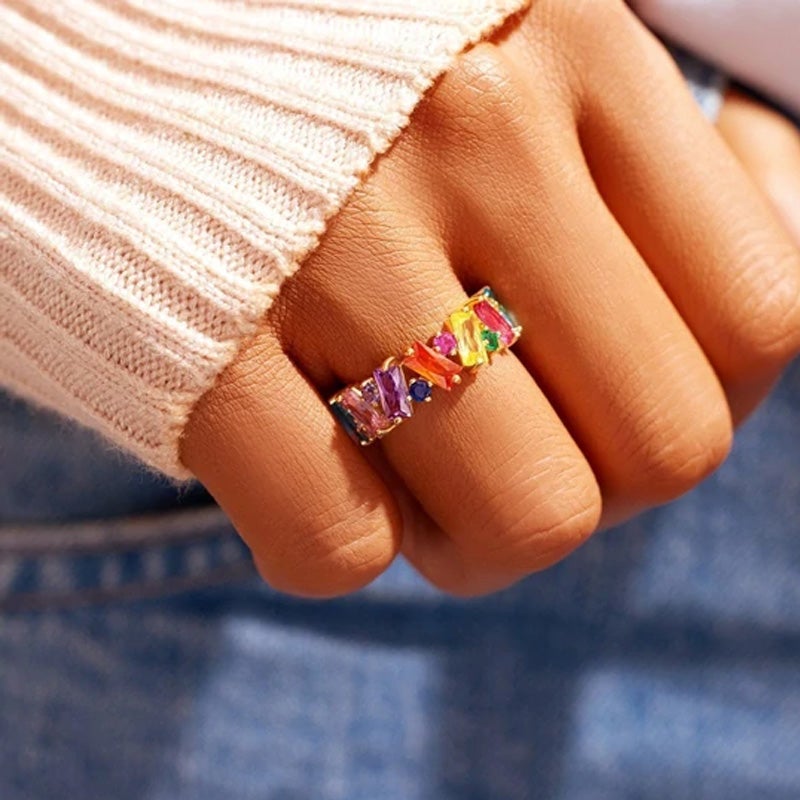 Gift to A Loved One - Rainbow Band Zircon Ring