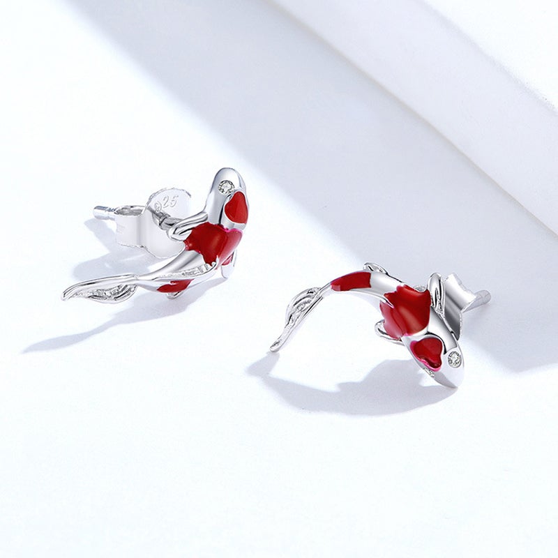 Luck, Abundance, and Perseverance - Red Koi 925 Sterling Silver Earrings