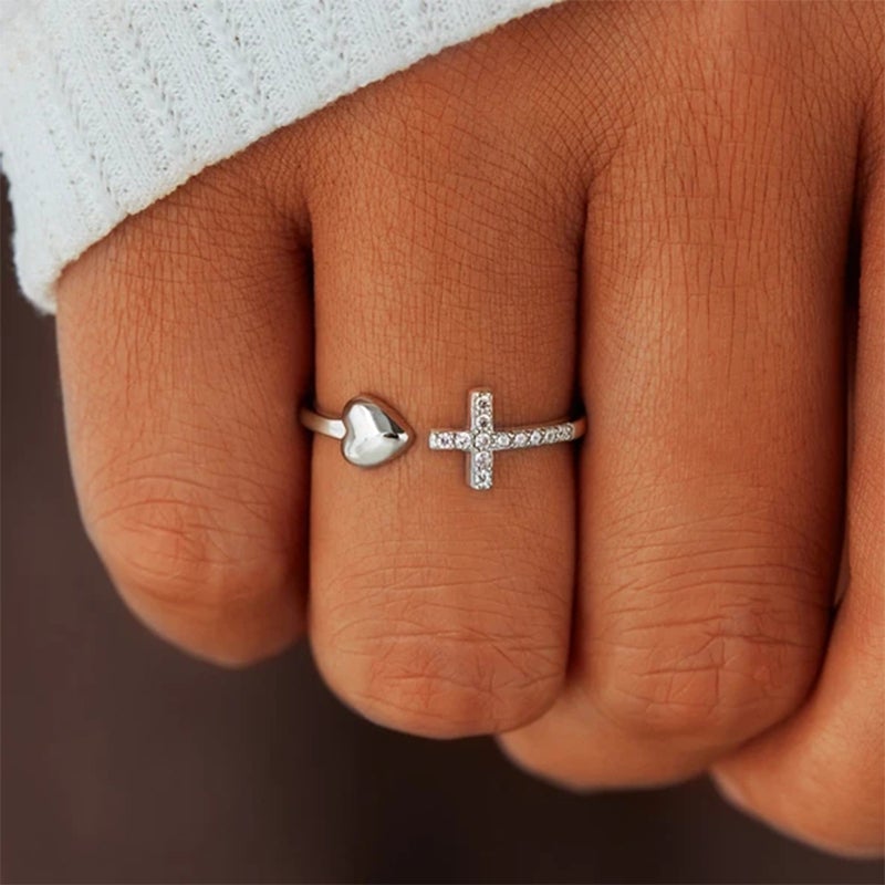 Gift To My Love - Pray Through It Cross & Heart Adjustable Ring