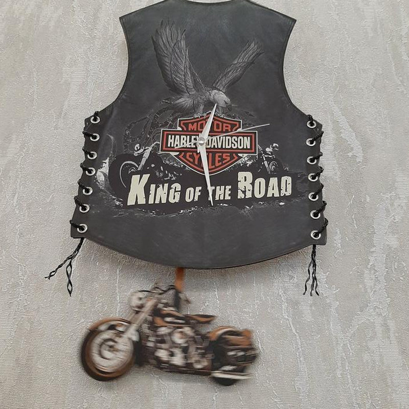 Motorcycle Wall Clock, Harley Vest Hanging Clock