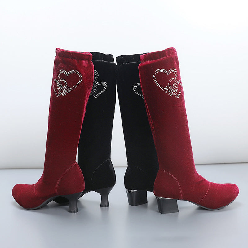 Rhinestone Heart Pattern Dancing Boots