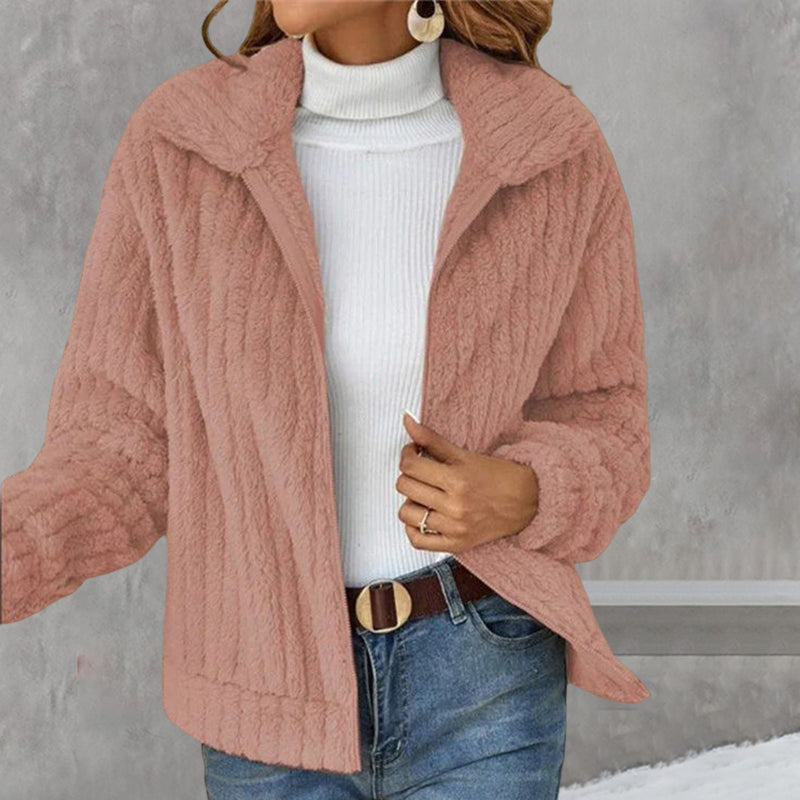 Women's Cropped Plush Cardigan With Lapels