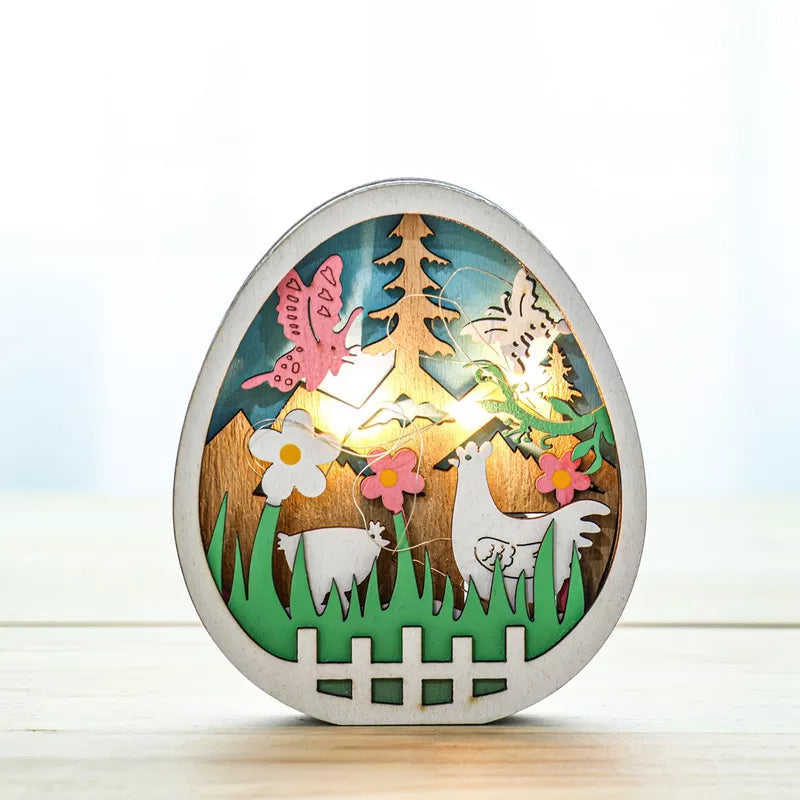 Easter Wooden Ornaments with LED Light Bunny Rabbit Tabletop Easter Decorations