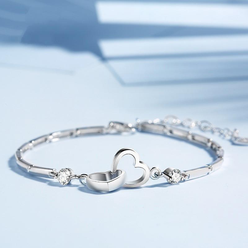 925 Sterling Silver Soul Sister Double-Heart Bracelet - Meaningful Gift for Bestie & Sister