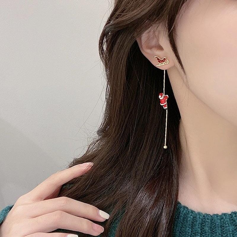 🎅Christmas Mismatched Earrings Asymmetric Climbing Santa Claus Drop Earrings