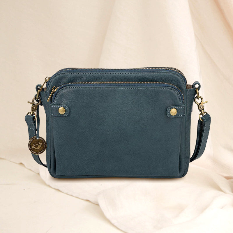 Three-Layer Crossbody Leather Shoulder Bag & Clutch