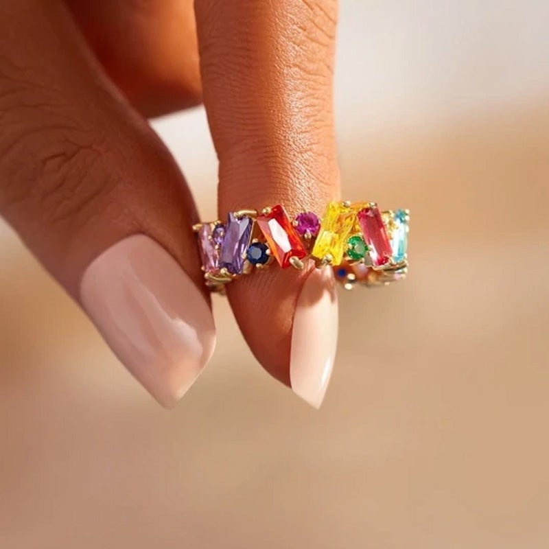 Gift to A Loved One - Rainbow Band Zircon Ring