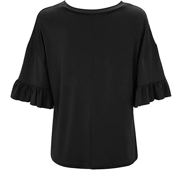 Women's Ruffled Half Sleeve Top Solid Color Crew Neck T-shirt