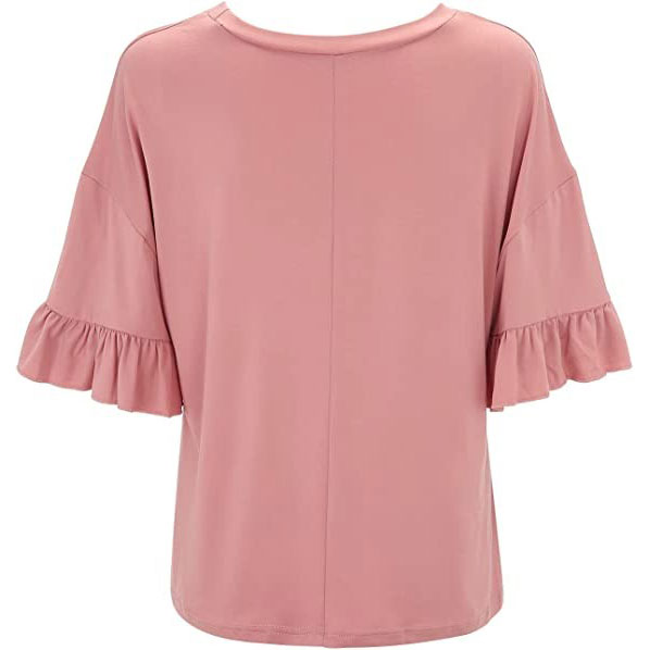 Women's Ruffled Half Sleeve Top Solid Color Crew Neck T-shirt