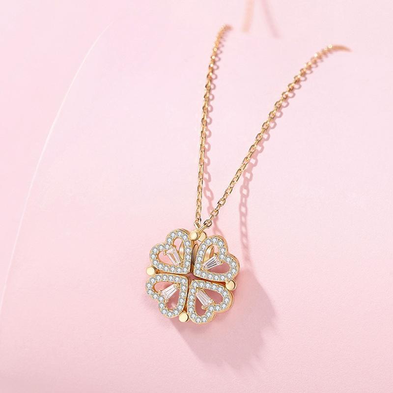 Four Leaf Clover Deformed Necklace Love Heart Magnetic Pendant Necklace