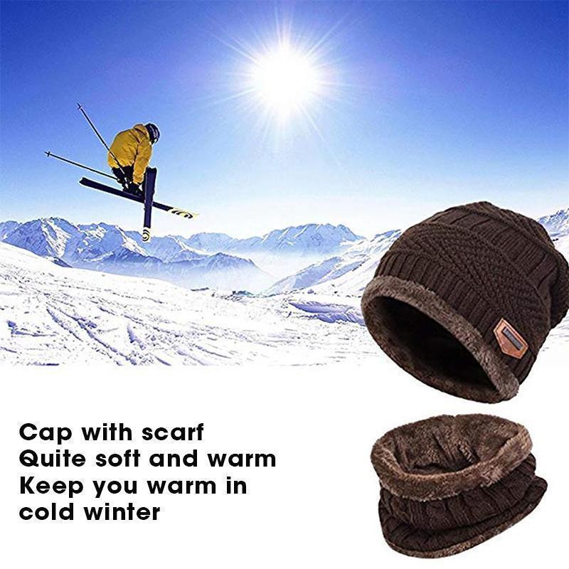 Warm Beanie Cap With Scarf Unisex